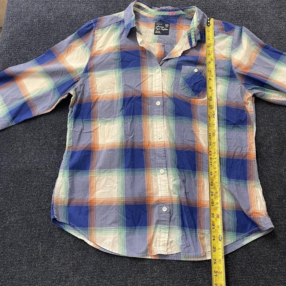Y2K American Eagle Shirt Womens XL Multicolor Plaid Long Sleeve Button‎ Up - Picture 5 of 8